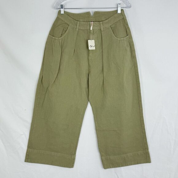 Free People Sweet Talk Cotton Wide Leg Chino Pants In Dried Aloe NWOT $128 Sz 27 - Picture 4 of 14
